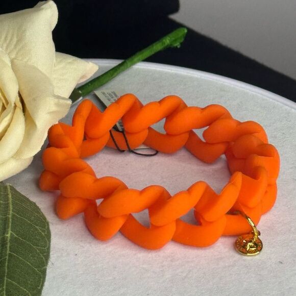 Marc By Marc Jacobs Fluora Orange Gold Turnlock Rubber Chubby Link Stretch - Picture 2 of 9